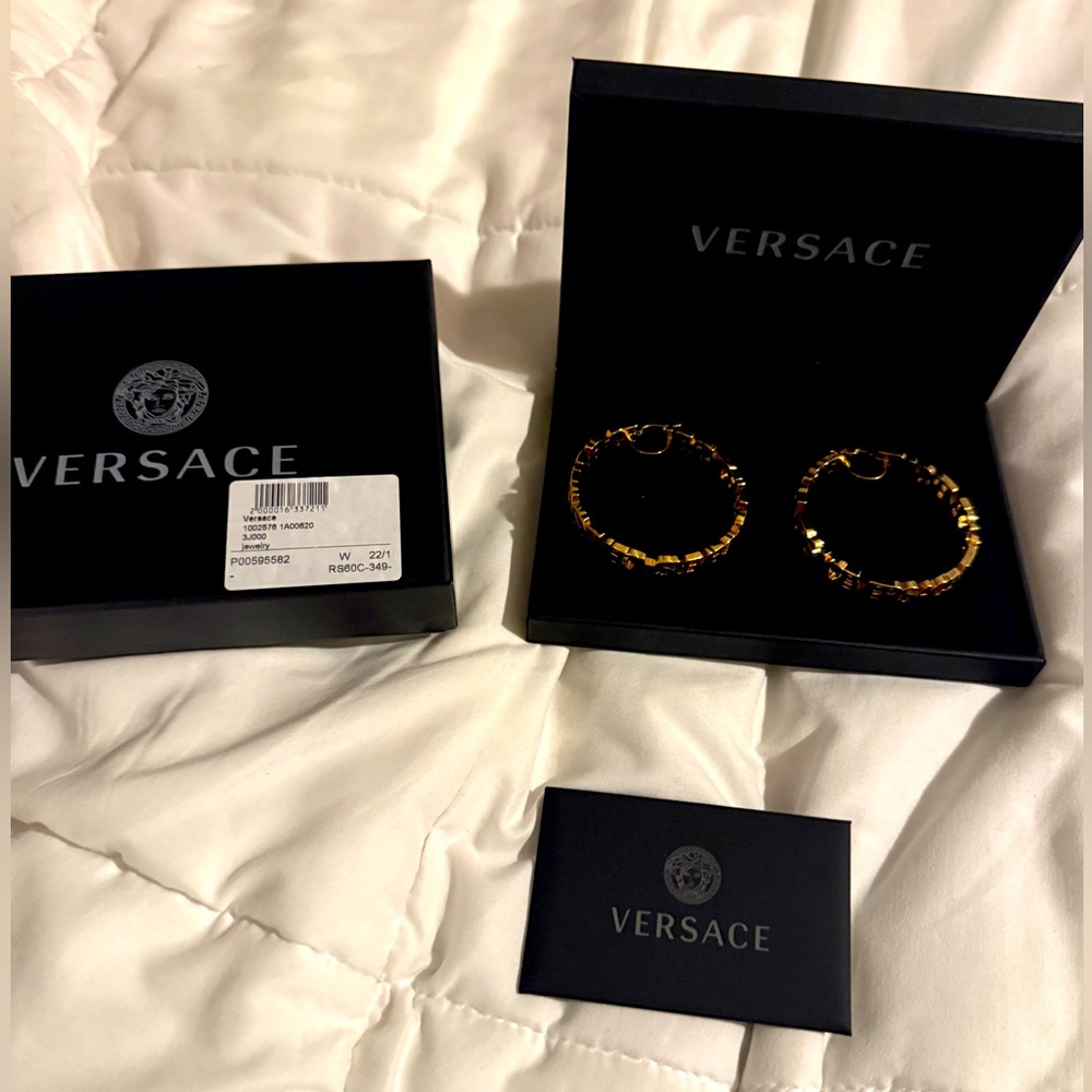 Versace Gold and Black Hoop Earrings